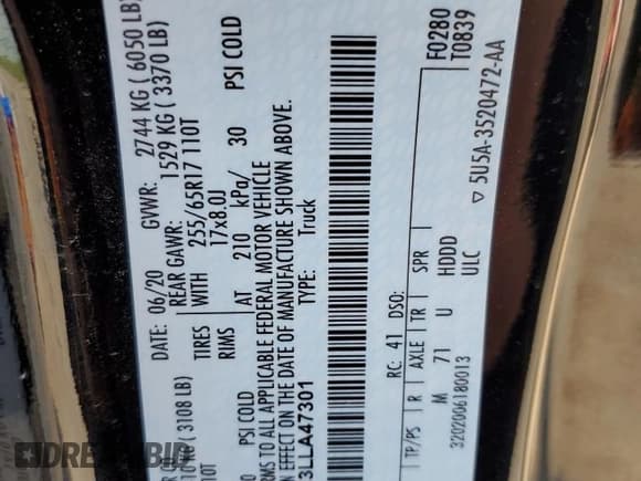 ✅ 2020 Ford Ranger XL • VIN: 1FTER1FH3LLA47301 • Lot: 59490695. Listed on Copart with 34,993 mi. Free auction sales archive from the USA and detailed vehicle history report at DreamBid. Image 13.