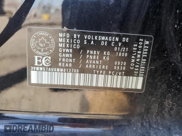 ✅ 2021 Volkswagen Golf TSI • VIN: 3VWW57AU6MM012708 • Lot: 56734835. Wystawiony na Copart z przebiegiem 27 834 mil. Bezpłatny archiwum sprzedaży aukcyjnych z USA i szczegółowy raport historii pojazdu na DreamBid. Zdjęcie 12.