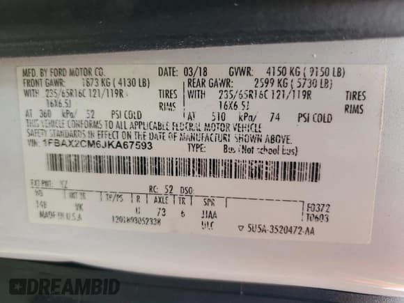 ✅ 2018 Ford Transit Passenger XL • VIN: 1FBAX2CM6JKA67593 • Lot: 46419645. Wystawiony na Copart z przebiegiem 27 491 mil. Bezpłatny archiwum sprzedaży aukcyjnych z USA i szczegółowy raport historii pojazdu na DreamBid. Zdjęcie 15.