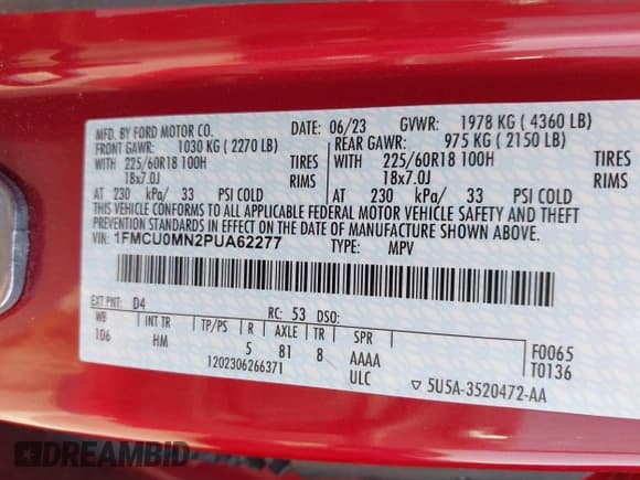 ✅ 2023 Ford Escape ST-Line • VIN: 1FMCU0MN2PUA62277 • Лот: 42453566. Опубликован ранее на IAAI с пробегом 20 500 миль. Бесплатный доступ к архиву аукционных продаж из США и подробный отчёт об истории автомобиля на DreamBid. Изображение 9.