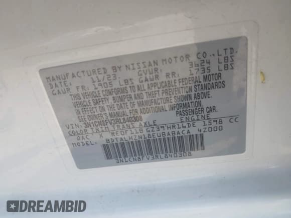 ✅ 2024 Nissan Versa SR • VIN: 3N1CN8FV3RL840308 • Лот: 42905349. Опубликован ранее на IAAI с пробегом 11 389 миль. Бесплатный доступ к архиву аукционных продаж из США и подробный отчёт об истории автомобиля на DreamBid. Изображение 9.