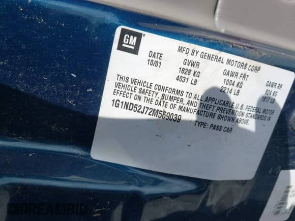 2002 Chevrolet Malibu z VIN 1G1ND52J72M569039, wystawiony jako IAAI lot #41668349 z przebiegiem 105 161 mil mil oraz . Historia ofert i sprzedaży dostępna na DreamBid. Obrazek 9.