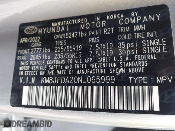 ✅ 2022 Hyundai Tucson Limited • VIN: KM8JFDA20NU065999 • Lot: 42382379. Wystawiony na IAAI z przebiegiem 22 534 mil. Bezpłatny archiwum sprzedaży aukcyjnych z USA i szczegółowy raport historii pojazdu na DreamBid. Zdjęcie 9.