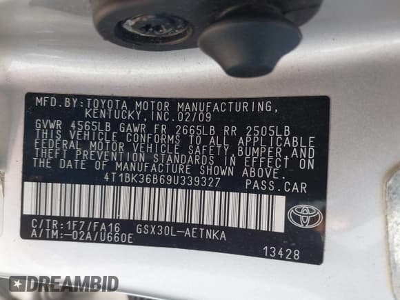 ✅ 2009 Toyota Avalon Limited • VIN: 4T1BK36B69U339327 • Lot: 43495405. Listed on IAAI with 99,003 mi. Free auction sales archive from the USA and detailed vehicle history report at DreamBid. Image 9.