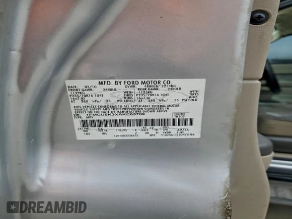 ✅ 2010 Ford Escape Hybrid • VIN: 1FMCU5K3XAKC65709 • Lot: 95794955. Wystawiony na Copart z przebiegiem 166 781 mil. Bezpłatny archiwum sprzedaży aukcyjnych z USA i szczegółowy raport historii pojazdu na DreamBid. Zdjęcie 13.