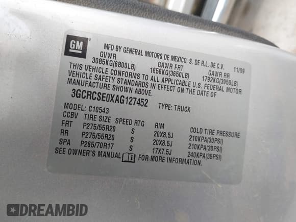 ✅ 2010 Chevrolet Silverado 1500 LT • VIN: 3GCRCSE0XAG127452 • Lot: 43463523. Listed on IAAI with 169,271 mi. Free auction sales archive from the USA and detailed vehicle history report at DreamBid. Image 9.