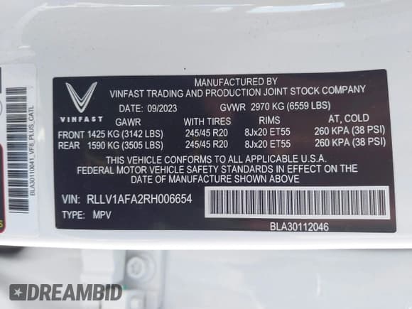 ✅ 2024 VinFast VF 8 Plus • VIN: RLLV1AFA2RH006654 • Лот: 43493262. Опубликован ранее на IAAI с пробегом 8 393 миль. Бесплатный доступ к архиву аукционных продаж из США и подробный отчёт об истории автомобиля на DreamBid. Изображение 9.