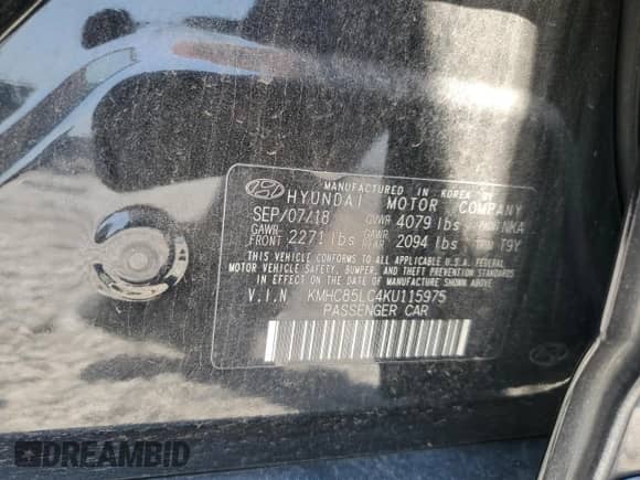 2019 Hyundai Ioniq Limited z VIN KMHC85LC4KU115975, wystawiony jako Copart lot #68338174 z przebiegiem 101 530 mil mil oraz Szkoda całkowita • Salvage title. Historia ofert i sprzedaży dostępna na DreamBid. Obrazek 12.