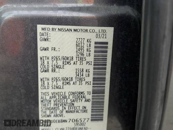2021 Nissan Frontier Pro-4X with VIN 1N6ED0EB8MN706577, listed as a Copart auction lot 84050325 with 75,821 mi miles and Salvage title. Bid and sale history available at DreamBid. Image 12.