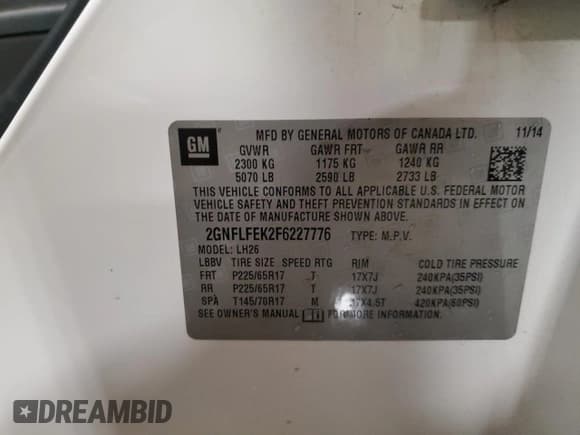 ✅ 2015 Chevrolet Equinox LT • VIN: 2GNFLFEK2F6227776 • Лот: 86489495. Опубликован ранее на Copart с пробегом 146 873 миль. Бесплатный доступ к архиву аукционных продаж из США и подробный отчёт об истории автомобиля на DreamBid. Изображение 13.