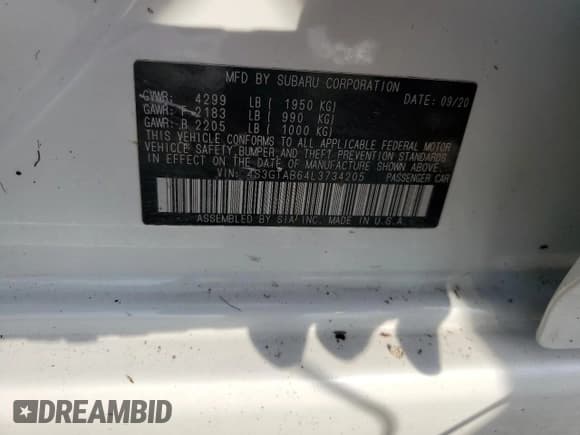 ✅ 2020 Subaru Impreza • VIN: 4S3GTAB64L3734205 • Лот: 85928915. Опубликован ранее на Copart с пробегом Не указан. Бесплатный доступ к архиву аукционных продаж из США и подробный отчёт об истории автомобиля на DreamBid. Изображение 11.