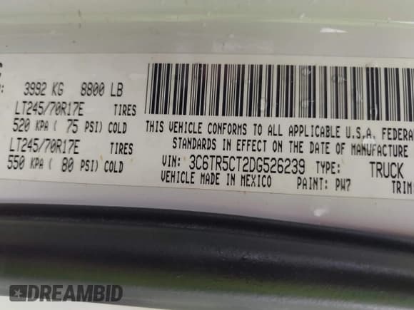 ✅ 2013 Ram 2500 Tradesman • VIN: 3C6TR5CT2DG526239 • Lot: 42150592. Listed on IAAI with 167,405 mi. Free auction sales archive from the USA and detailed vehicle history report at DreamBid. Image 9.