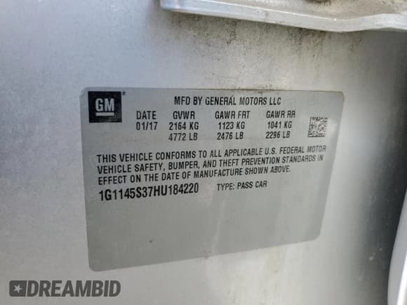 ✅ 2017 Chevrolet Impala Premier • VIN: 1G1145S37HU184220 • Lot: 80649765. Listed on Copart with 99,590 mi. Free auction sales archive from the USA and detailed vehicle history report at DreamBid. Image 12.