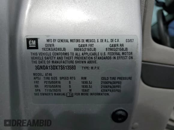 ✅ 2007 Chevrolet HHR LS • VIN: 3GNDA13DX7S613580 • Lot: 49185515. Listed on Copart with 173,381 mi. Free auction sales archive from the USA and detailed vehicle history report at DreamBid. Image 13.