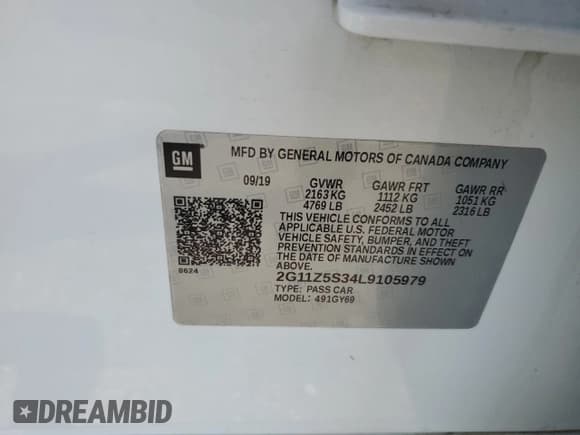 ✅ 2020 Chevrolet Impala LT • VIN: 2G11Z5S34L9105979 • Лот: 55614984. Опубликован ранее на Copart с пробегом 65 400 миль. Бесплатный доступ к архиву аукционных продаж из США и подробный отчёт об истории автомобиля на DreamBid. Изображение 13.