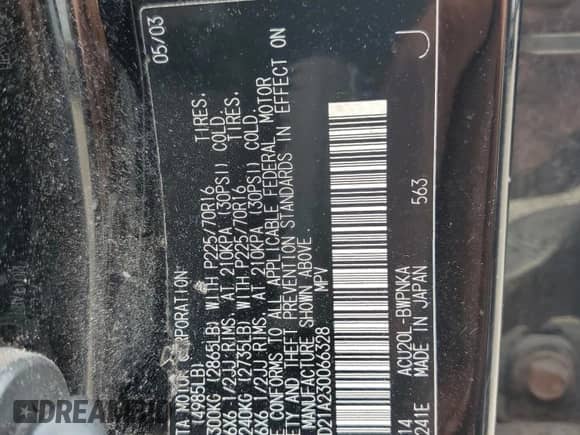 2003 Toyota Highlander z VIN JTEGD21A230066328, wystawiony jako Copart lot #68061445 z przebiegiem 201 313 mil mil oraz Szkoda całkowita • Salvage title. Historia ofert i sprzedaży dostępna na DreamBid. Obrazek 14.