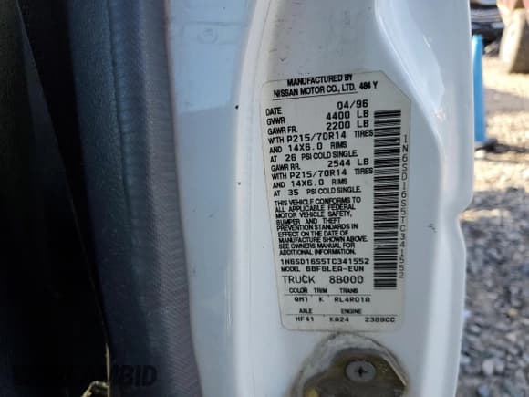 ✅ 1996 Nissan Frontier XE • VIN: 1N6SD16S5TC341552 • Lot: 87294354. Listed on Copart with 37,734 mi. Free auction sales archive from the USA and detailed vehicle history report at DreamBid. Image 12.