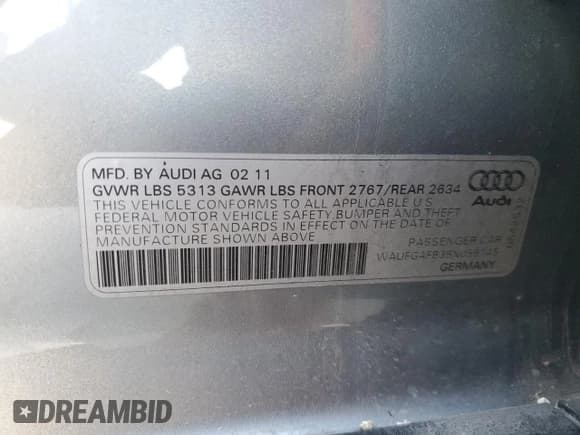 ✅ 2011 Audi A6 Premium Plus • VIN: WAUFGAFB3BN059745 • Lot: 82688975. Listed on Copart with 114,808 mi. Free auction sales archive from the USA and detailed vehicle history report at DreamBid. Image 13.