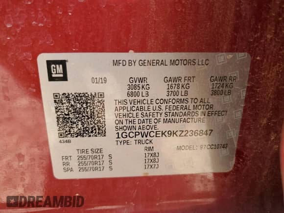 2019 Chevrolet Silverado 1500 LT с VIN 1GCPWCEK9KZ236847, выставлен на аукционе Copart как лот 54453345 с пробегом 80 658 миль миль и Списание • Salvage title. История ставок и продаж доступна на DreamBid. Изображение 12.