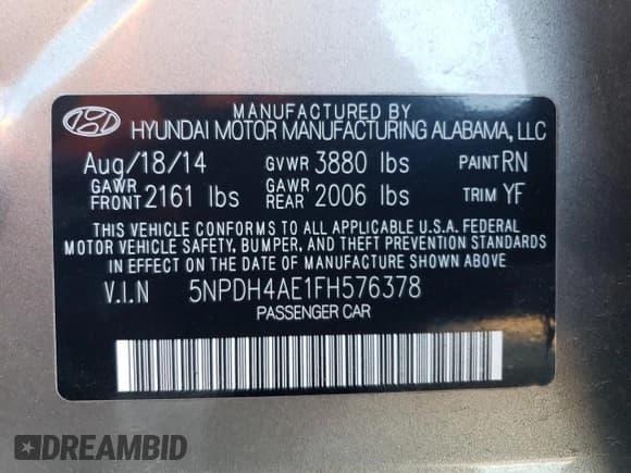 ✅ 2015 Hyundai Elantra SE • VIN: 5NPDH4AE1FH576378 • Lot: 82451425. Listed on Copart with 68,421 mi. Free auction sales archive from the USA and detailed vehicle history report at DreamBid. Image 12.