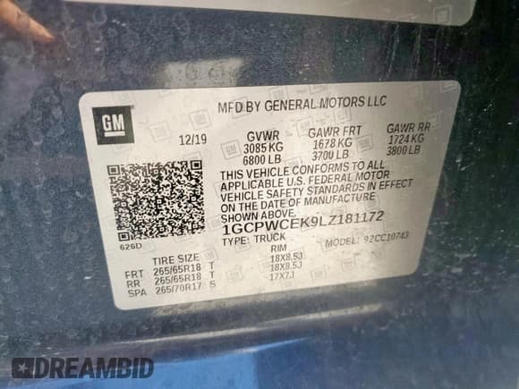 ✅ 2020 Chevrolet Silverado 1500 LT • VIN: 1GCPWCEK9LZ181172 • Lot: 84914875. Listed on Copart with 167,224 mi. Free auction sales archive from the USA and detailed vehicle history report at DreamBid. Image 13.