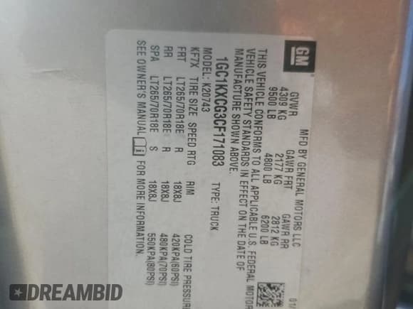 ✅ 2012 Chevrolet Silverado 2500HD LT • VIN: 1GC1KXCG3CF171083 • Lot: 90119715. Listed on Copart with 84,372 mi. Free auction sales archive from the USA and detailed vehicle history report at DreamBid. Image 12.