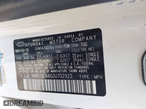 2018 Hyundai Tucson SEL z VIN KM8J3CA40JU702923, wystawiony jako IAAI lot #42997284 z przebiegiem 182 142 mil mil oraz . Historia ofert i sprzedaży dostępna na DreamBid. Obrazek 9.