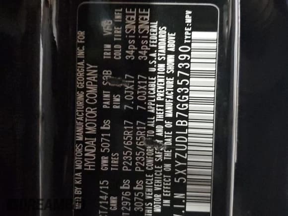 ✅ 2016 Hyundai Santa Fe • VIN: 5XYZUDLB7GG357390 • Lot: 84031745. Listed on Copart with 95,721 mi. Free auction sales archive from the USA and detailed vehicle history report at DreamBid. Image 13.