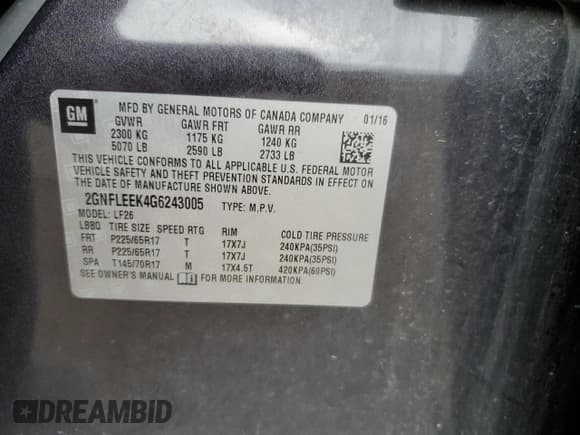 ✅ 2016 Chevrolet Equinox LS • VIN: 2GNFLEEK4G6243005 • Лот: 82503015. Опубликован ранее на Copart с пробегом 115 267 миль. Бесплатный доступ к архиву аукционных продаж из США и подробный отчёт об истории автомобиля на DreamBid. Изображение 13.