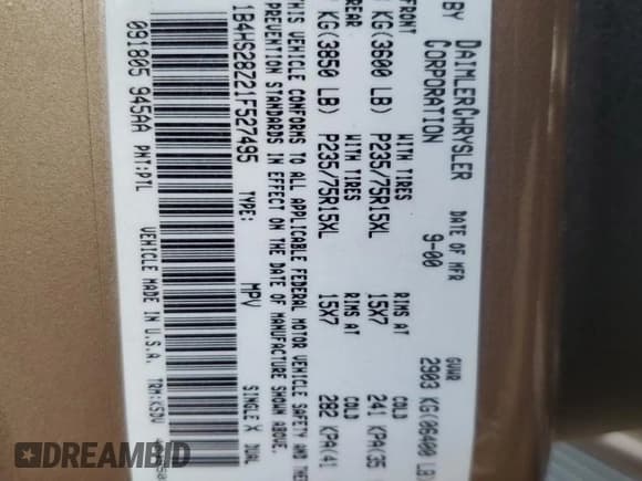 ✅ 2001 Dodge Durango • VIN: 1B4HS28Z21F527495 • Лот: 81225765. Опубликован ранее на Copart с пробегом 175 081 миль. Бесплатный доступ к архиву аукционных продаж из США и подробный отчёт об истории автомобиля на DreamBid. Изображение 13.