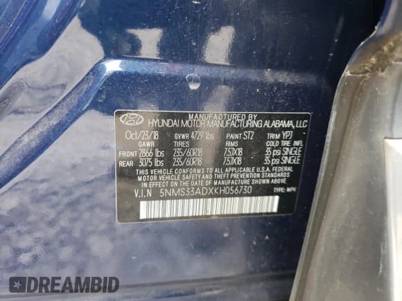 ✅ 2019 Hyundai Santa Fe SEL • VIN: 5NMS33ADXKH056730 • Lot: 47955654. Wystawiony na Copart z przebiegiem 52 353 mil. Bezpłatny archiwum sprzedaży aukcyjnych z USA i szczegółowy raport historii pojazdu na DreamBid. Zdjęcie 13.