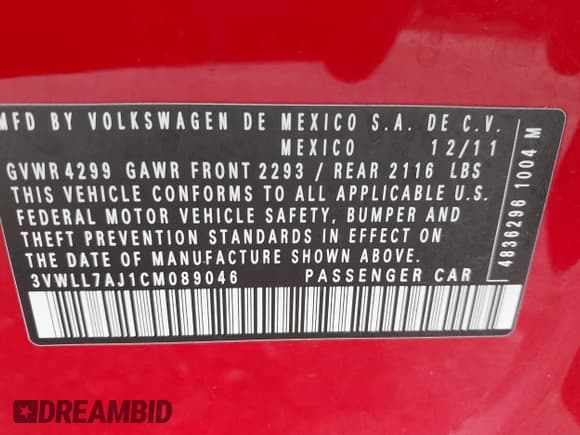 ✅ 2012 Volkswagen Jetta TDI • VIN: 3VWLL7AJ1CM089046 • Lot: 42649563. Listed on IAAI with 136,107 mi. Free auction sales archive from the USA and detailed vehicle history report at DreamBid. Image 9.