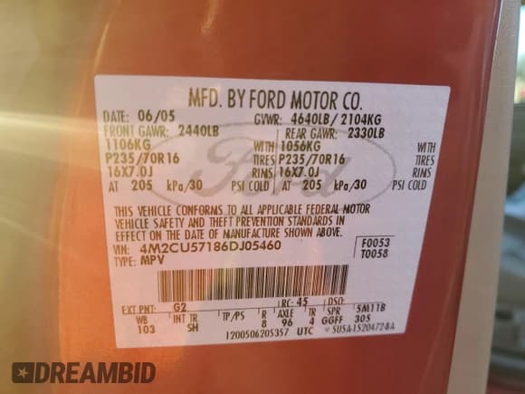 ✅ 2006 Mercury Mariner Luxury • VIN: 4M2CU57186DJ05460 • Lot: 86765005. Listed on Copart with 200,543 mi. Free auction sales archive from the USA and detailed vehicle history report at DreamBid. Image 14.