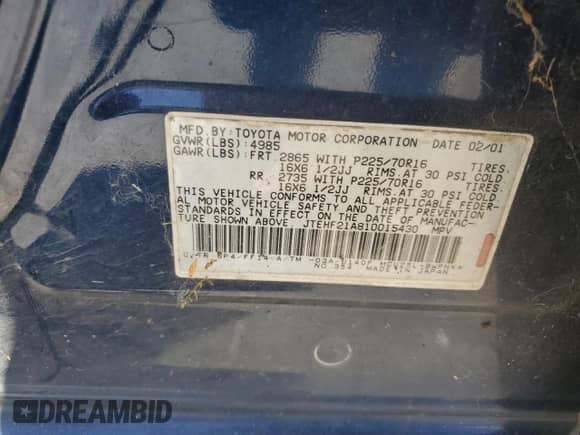 2001 Toyota Highlander с VIN JTEHF21A810015430, выставлен на аукционе Copart как лот 63457875 с пробегом 184 444 миль миль и Списание • Salvage title. История ставок и продаж доступна на DreamBid. Изображение 13.