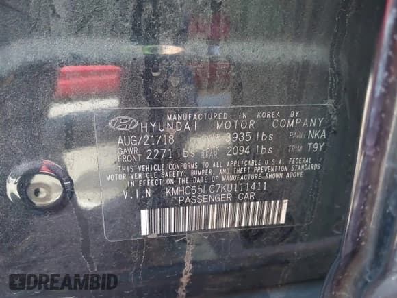 ✅ 2019 Hyundai Ioniq Blue • VIN: KMHC65LC7KU111411 • Lot: 41631240. Wystawiony na IAAI z przebiegiem 95 944 mil. Bezpłatny archiwum sprzedaży aukcyjnych z USA i szczegółowy raport historii pojazdu na DreamBid. Zdjęcie 9.