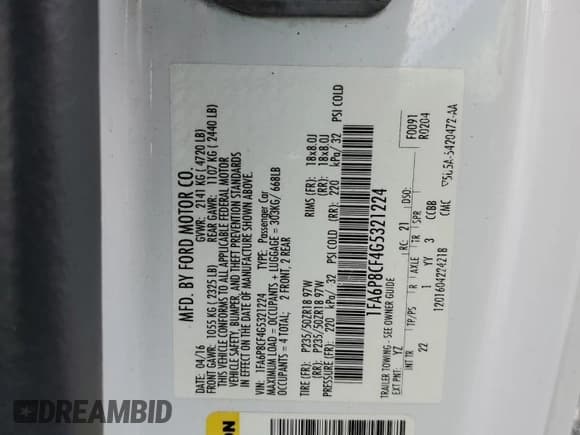 ✅ 2016 Ford Mustang GT • VIN: 1FA6P8CF4G5321224 • Lot: 69974495. Listed on Copart with 110,367 mi. Free auction sales archive from the USA and detailed vehicle history report at DreamBid. Image 12.