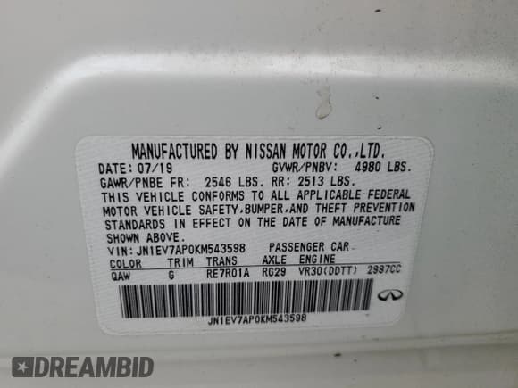 ✅ 2019 Infiniti Q50 Luxe • VIN: JN1EV7AP0KM543598 • Lot: 55528025. Listed on Copart with 40,168 mi. Free auction sales archive from the USA and detailed vehicle history report at DreamBid. Image 12.