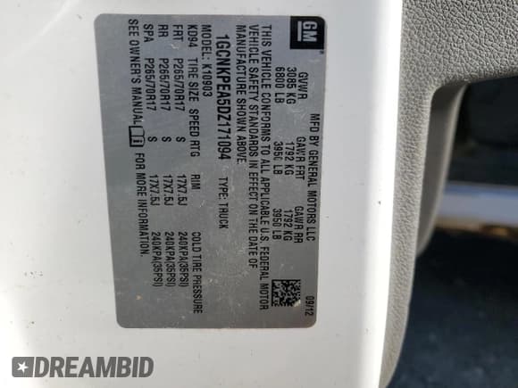 ✅ 2013 Chevrolet Silverado 1500 Work Truck • VIN: 1GCNKPEA5DZ171094 • Lot: 76565114. Listed on Copart with Not provided. Free auction sales archive from the USA and detailed vehicle history report at DreamBid. Image 13.