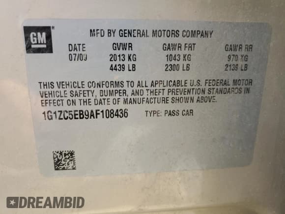 ✅ 2010 Chevrolet Malibu 1LT • VIN: 1G1ZC5EB9AF108436 • Lot: 73734554. Listed on Copart with 104,773 mi. Free auction sales archive from the USA and detailed vehicle history report at DreamBid. Image 14.