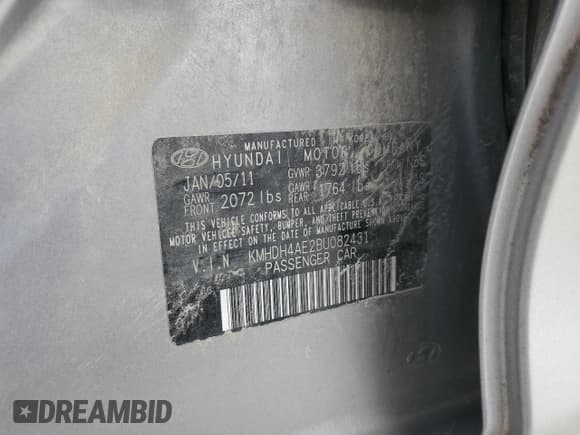 ✅ 2011 Hyundai Elantra GLS • VIN: KMHDH4AE2BU082431 • Lot: 90082285. Listed on Copart with 207,789 mi. Free auction sales archive from the USA and detailed vehicle history report at DreamBid. Image 12.