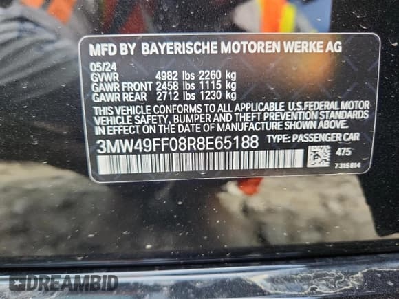 ✅ 2024 BMW 3 Series M340i xDrive • VIN: 3MW49FF08R8E65188 • Lot: 65236195. Wystawiony na Copart z przebiegiem 7 639 mil. Bezpłatny archiwum sprzedaży aukcyjnych z USA i szczegółowy raport historii pojazdu na DreamBid. Zdjęcie 13.