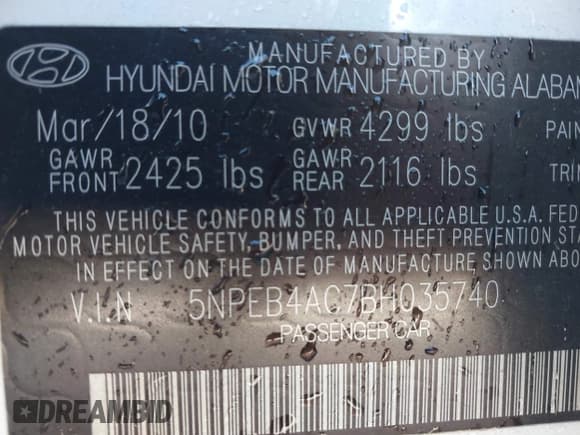 ✅ 2011 Hyundai Sonata GLS • VIN: 5NPEB4AC7BH035740 • Лот: 43624269. Опубликован ранее на IAAI с пробегом 196 160 миль. Бесплатный доступ к архиву аукционных продаж из США и подробный отчёт об истории автомобиля на DreamBid. Изображение 9.