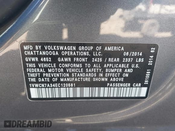 ✅ 2014 Volkswagen Passat SEL Premium • VIN: 1VWCN7A34EC120581 • Лот: 43649667. Опубликован ранее на IAAI с пробегом 112 597 миль. Бесплатный доступ к архиву аукционных продаж из США и подробный отчёт об истории автомобиля на DreamBid. Изображение 9.