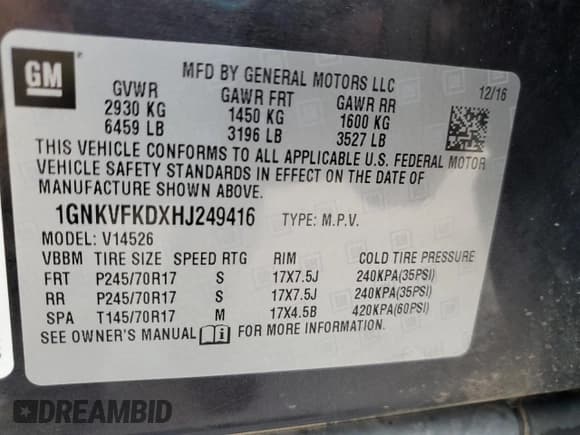 ✅ 2017 Chevrolet Traverse LS • VIN: 1GNKVFKDXHJ249416 • Lot: 60146235. Wystawiony na Copart z przebiegiem 103 252 mil. Bezpłatny archiwum sprzedaży aukcyjnych z USA i szczegółowy raport historii pojazdu na DreamBid. Zdjęcie 13.