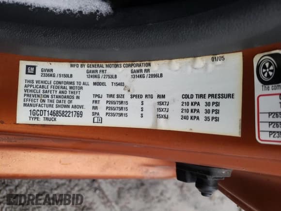 ✅ 2005 Chevrolet Colorado Z85 • VIN: 1GCDT146858221769 • Лот: 44602145. Опубликован ранее на Copart с пробегом 161 517 миль. Бесплатный доступ к архиву аукционных продаж из США и подробный отчёт об истории автомобиля на DreamBid. Изображение 12.