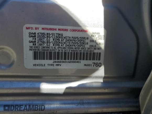 ✅ 2016 Mitsubishi Outlander SE • VIN: JA4AD3A31GZ000401 • Lot: 85419255. Listed on Copart with 193,011 mi. Free auction sales archive from the USA and detailed vehicle history report at DreamBid. Image 14.