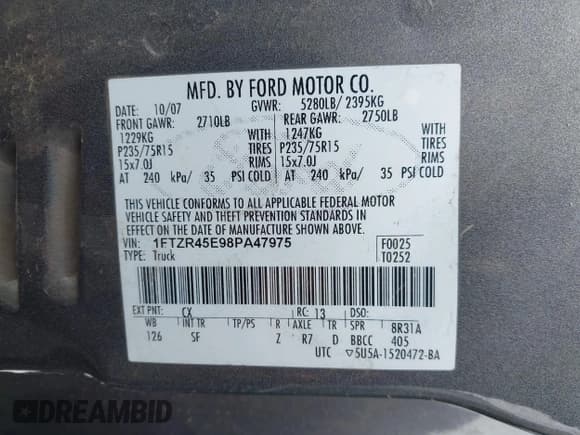 ✅ 2008 Ford Ranger XLT • VIN: 1FTZR45E98PA47975 • Lot: 43599915. Listed on IAAI with Not provided. Free auction sales archive from the USA and detailed vehicle history report at DreamBid. Image 9.