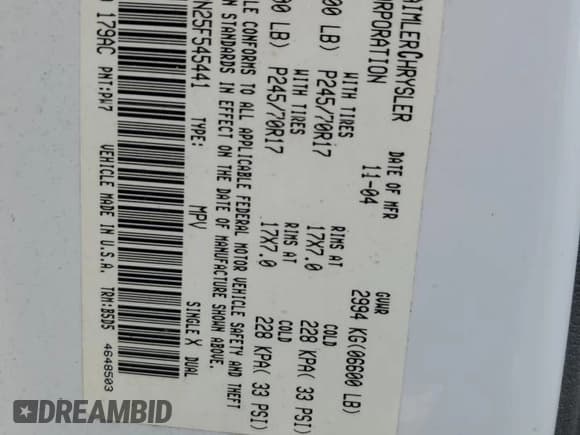 ✅ 2005 Dodge Durango SXT • VIN: 1D4HD38N25F545441 • Лот: 82235575. Опубликован ранее на Copart с пробегом 245 131 миль. Бесплатный доступ к архиву аукционных продаж из США и подробный отчёт об истории автомобиля на DreamBid. Изображение 12.