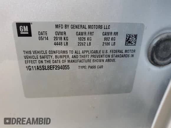 2014 Chevrolet Malibu LS z VIN 1G11A5SL8EF294055, wystawiony jako Copart lot #62529734 z przebiegiem 67 354 mil mil oraz Szkoda całkowita • Salvage title. Historia ofert i sprzedaży dostępna na DreamBid. Obrazek 12.