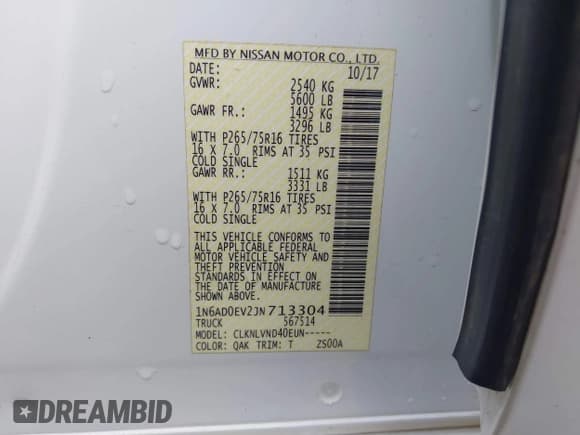 ✅ 2018 Nissan Frontier SV • VIN: 1N6AD0EV2JN713304 • Lot: 43231652. Listed on IAAI with 162,298 mi. Free auction sales archive from the USA and detailed vehicle history report at DreamBid. Image 9.